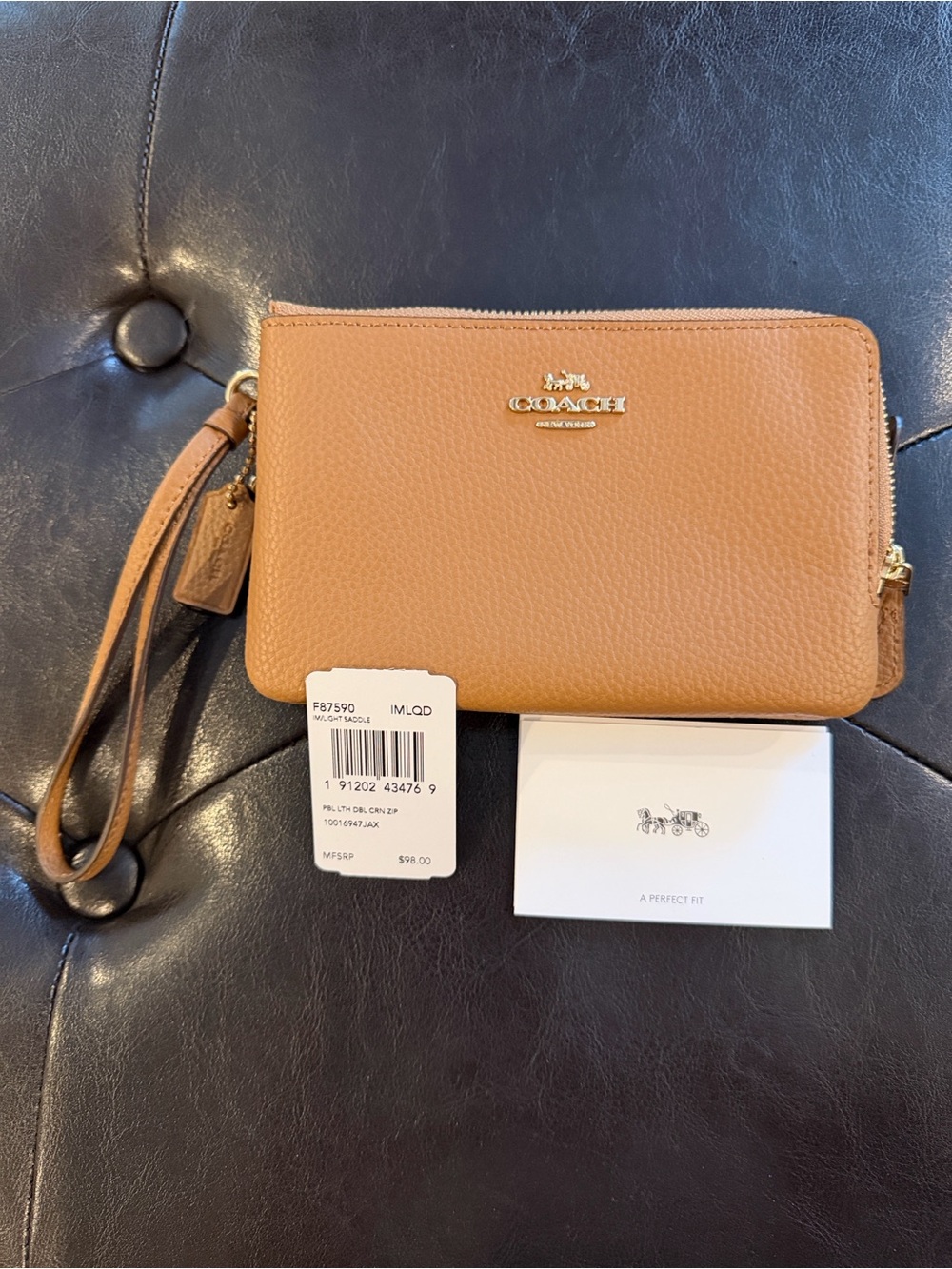 COACH Pebble Leather Wristlet in Tan